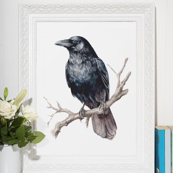 Watercolor Black Crow Wall Art Print Unframed - Black Bird Illustration Artwork - Picture 6 of 6